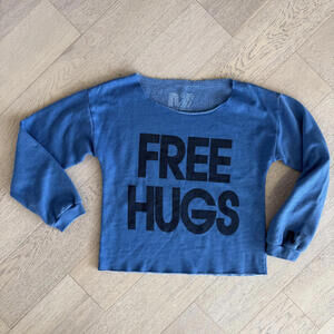 Vintage Rebel Yell Blue 'FREE HUGS' Valentine's Off Shoulder Sweatshirt XS